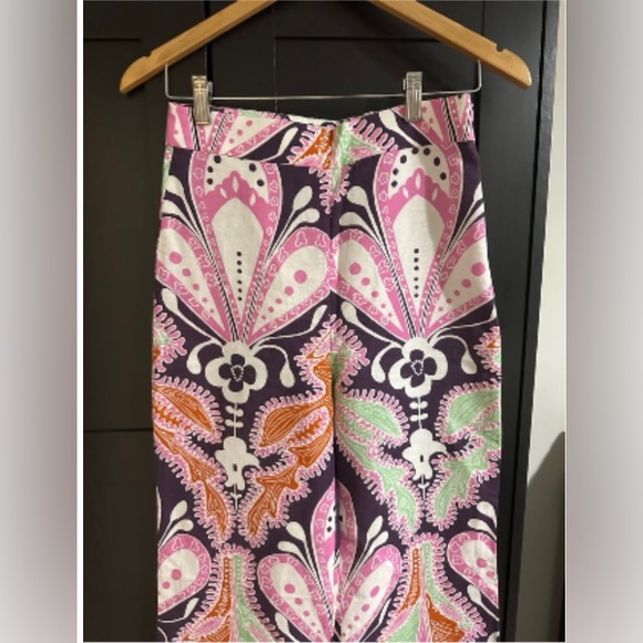 New Zara linen pants geometric pink pattern - Picture 3 of 8